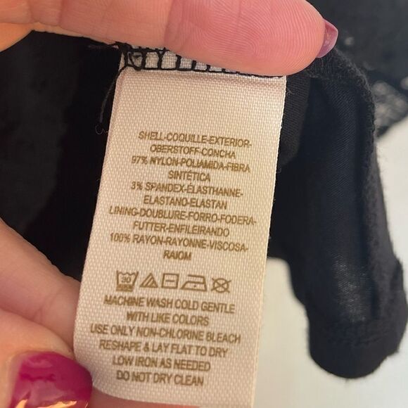 FREE People Square Neck Floral Lace Dress Black L - Picture 4 of 6